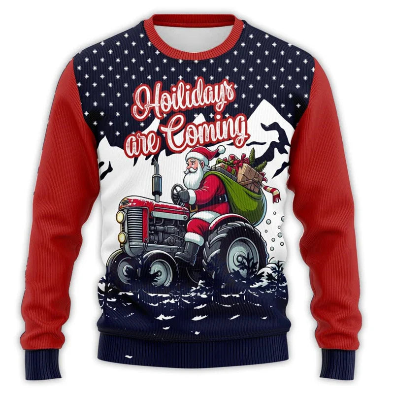 Vintage kersttrui voor heren met boerderijtractor en kerstman 11