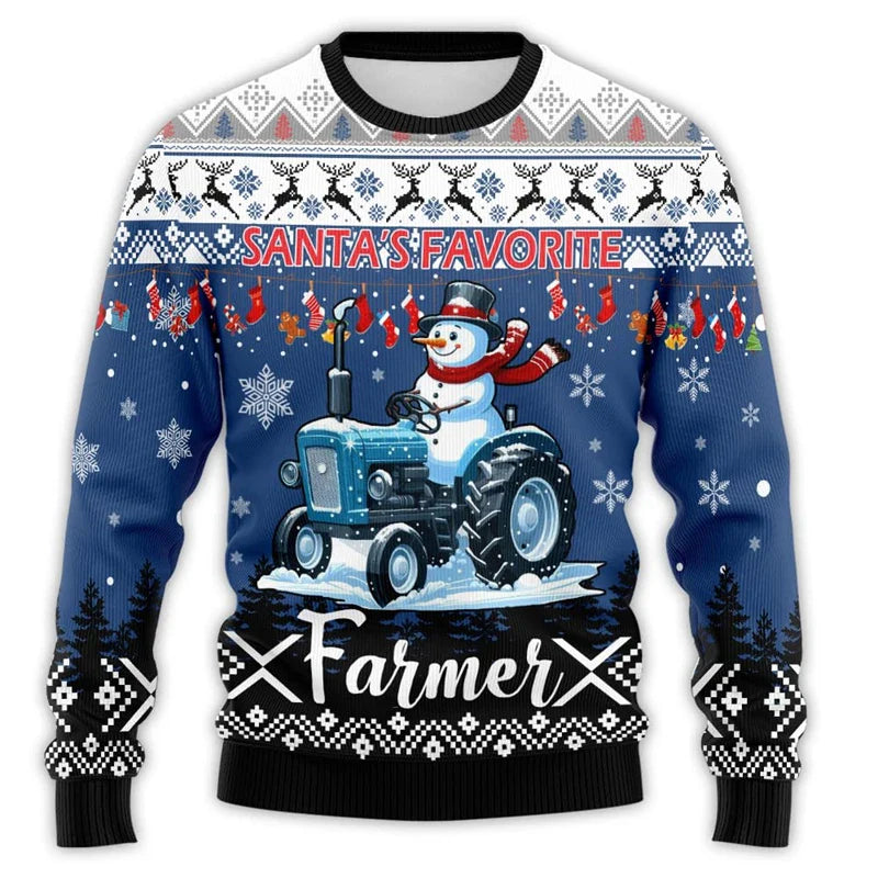 Vintage kersttrui voor heren met boerderijtractor en kerstman 2