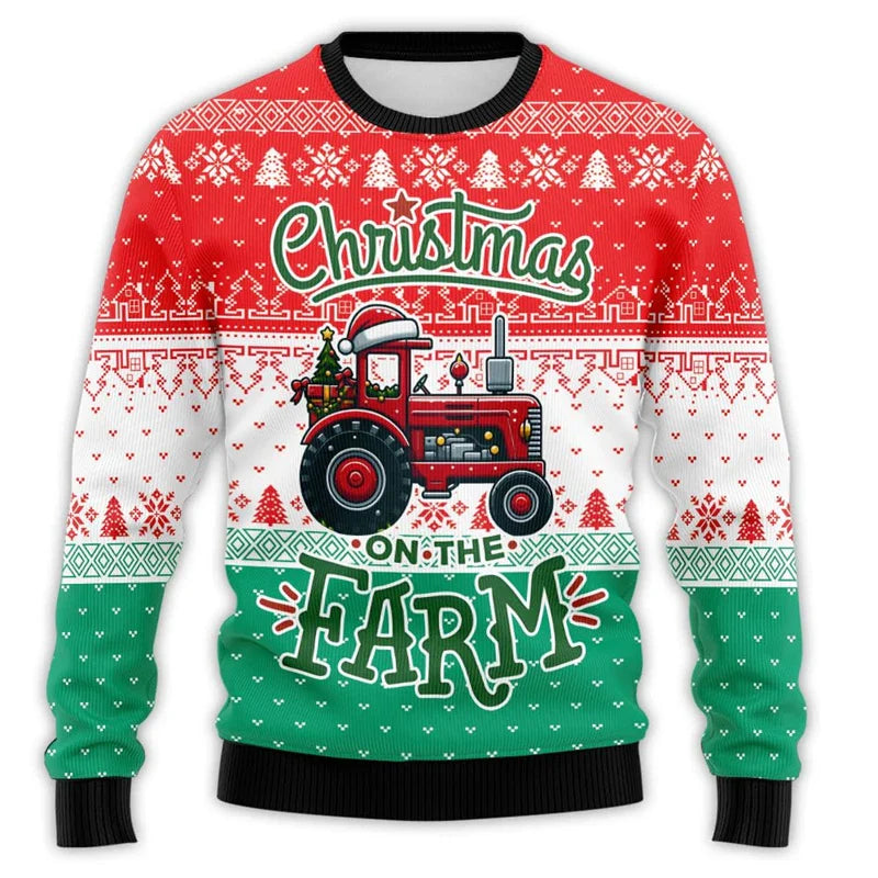 Vintage kersttrui voor heren met boerderijtractor en kerstman 3