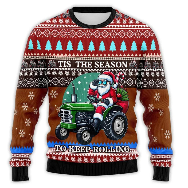 Vintage kersttrui voor heren met boerderijtractor en kerstman 6