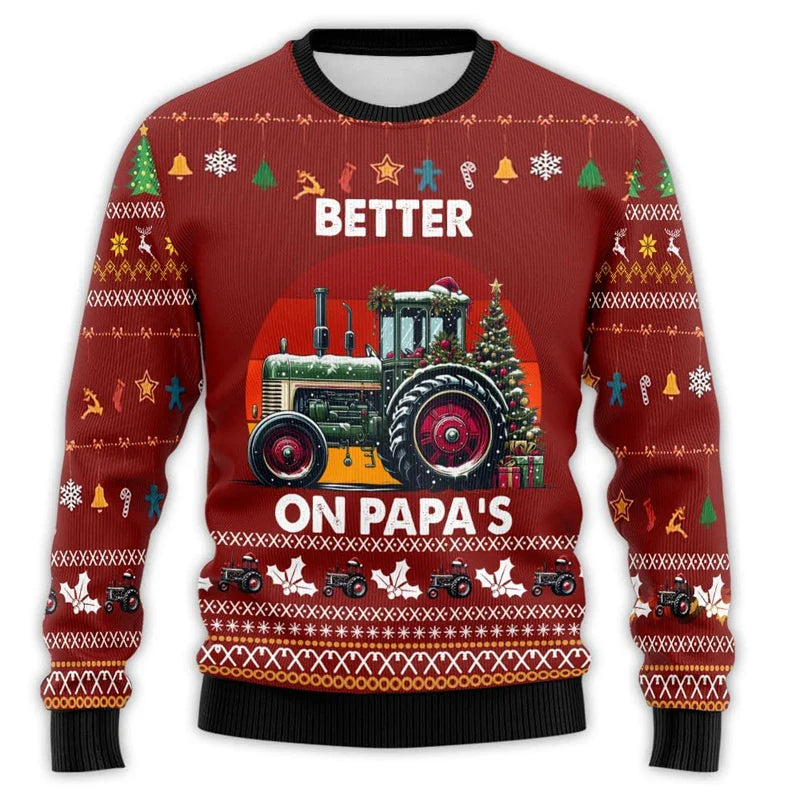 Vintage kersttrui voor heren met boerderijtractor en kerstman 7
