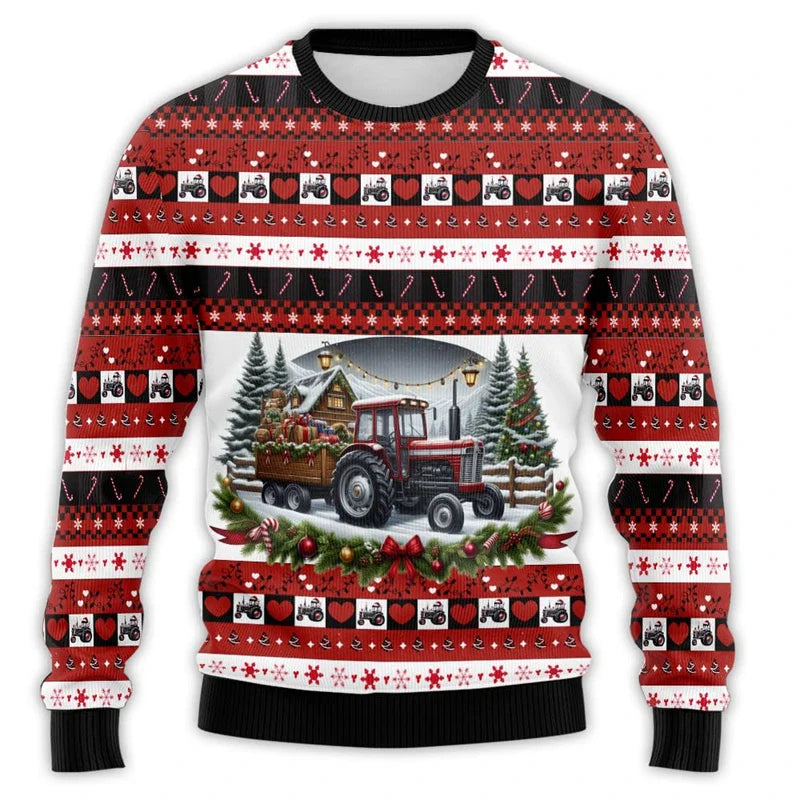 Vintage kersttrui voor heren met boerderijtractor en kerstman 9