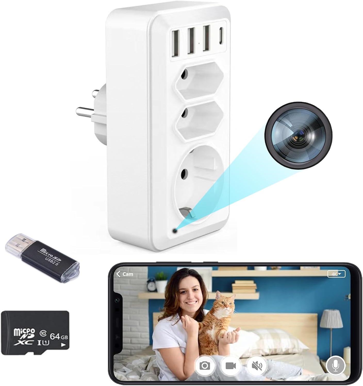 WLAN Steckdose mit Kamera, USB-Ladefunktion und 64 GB Speicherkarte, App-Steuerung 3