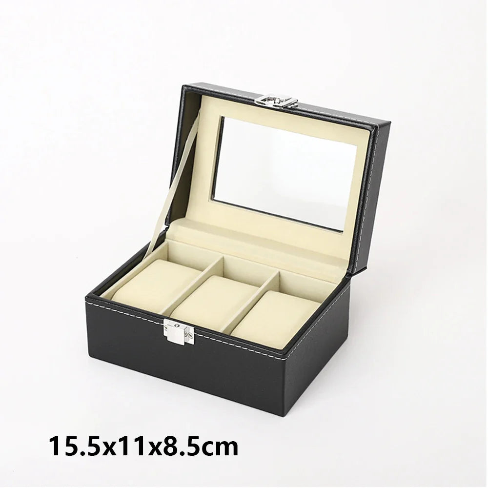 Watch Organizer Storage Box for Watches, PU Leather with Clear Glass Lid, 12 Slots 7