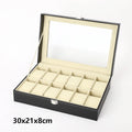 Watch Organizer Storage Box for Watches, PU Leather with Clear Glass Lid, 12 Slots 8