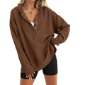 🎁Women’s Oversized V-Neck Hoodie – Relaxed Button Pullover with Side Slits 12