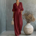 Zomerse jumpsuit met korte mouwen, casual, V-hals en wijde pijpen 3