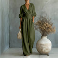 Zomerse jumpsuit met korte mouwen, casual, V-hals en wijde pijpen 6
